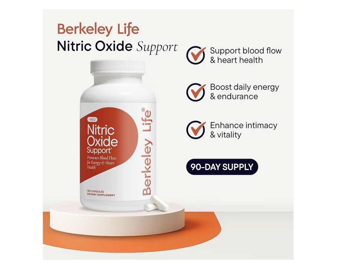 Berkeley Life Nitric Oxide Support Booster Supplement Blood Flow Energy 180 Caps