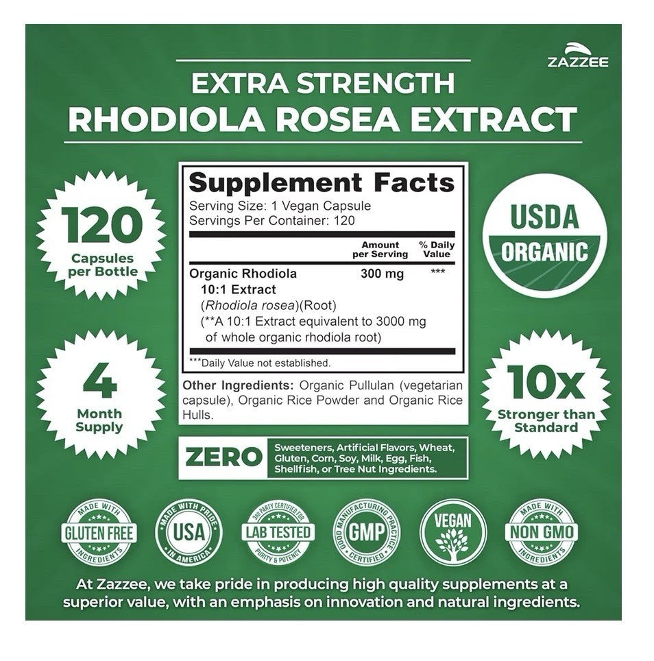 Zazzee Rhodiola Rossa Extract Supports Balanced Mood Cognitive Function 120 Caps