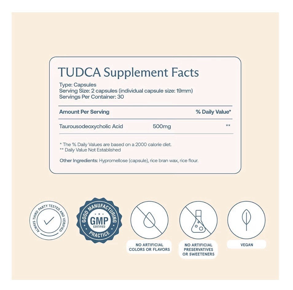 BodyBio TUDCA Pure Tauroursodeoxycholic Acid Supplement Liver Detox Fat Metab