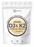 Micro Ingredients Vitamin D3 + K2 MK-7 10,000 IU D3 Per Serving 300 Softgels