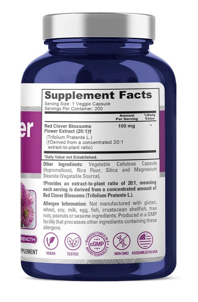 NusaPure Red Clover 100mg Per Capsule 200 Veg Capsules 200 Servings