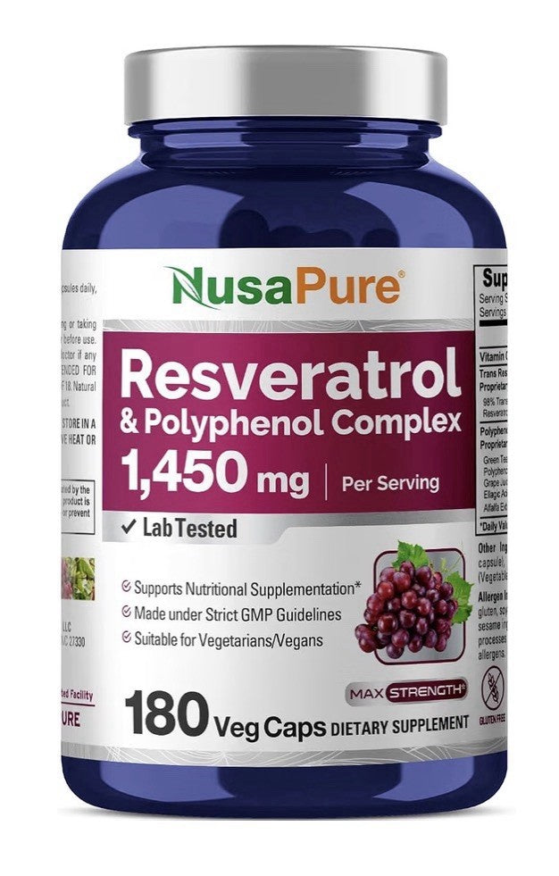 NusaPure Resveratrol & Polyphenol Complex 1450mg 180 Capsules 90 Servings