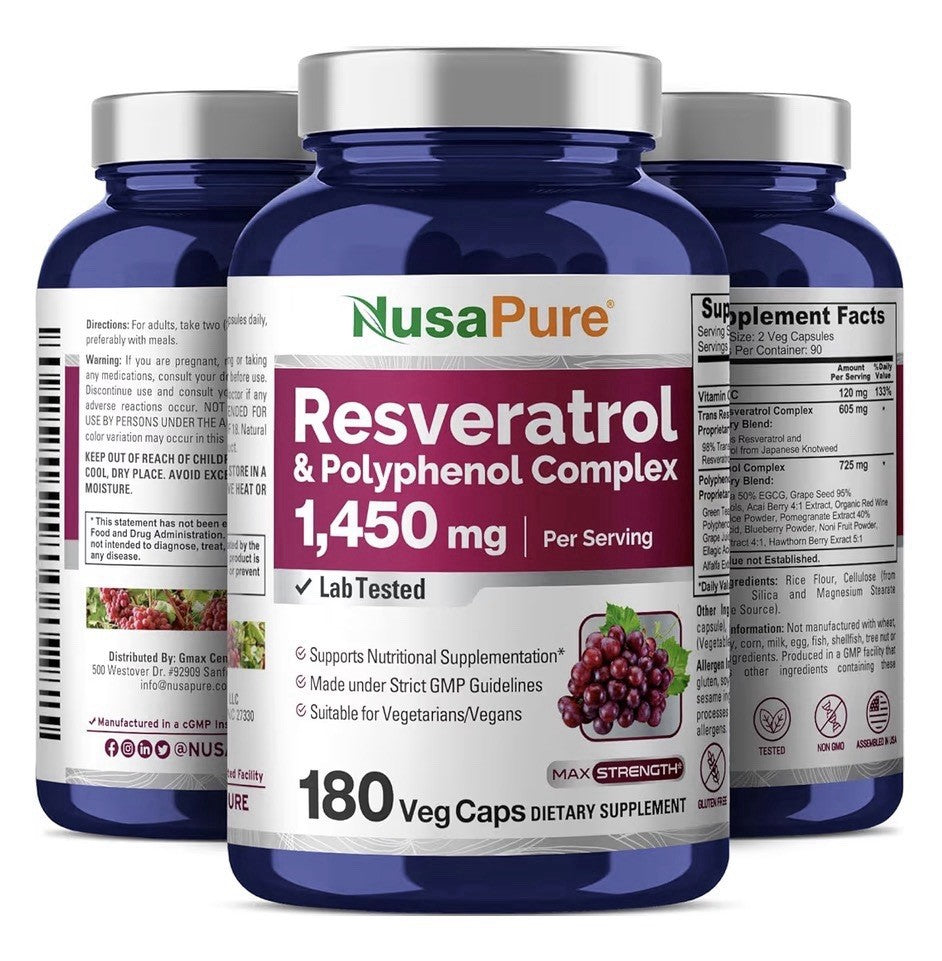 NusaPure Resveratrol & Polyphenol Complex 1450mg 180 Capsules 90 Servings