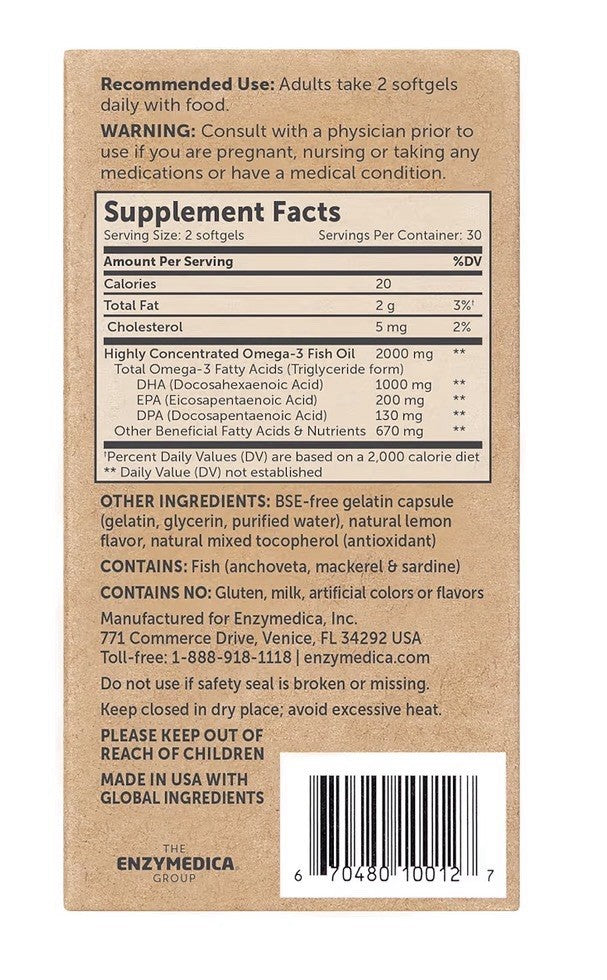 Aqua Biome Omega 3 Fish Oil Maximum Strength Triglyceride Form DPA EPA DHA 60sg