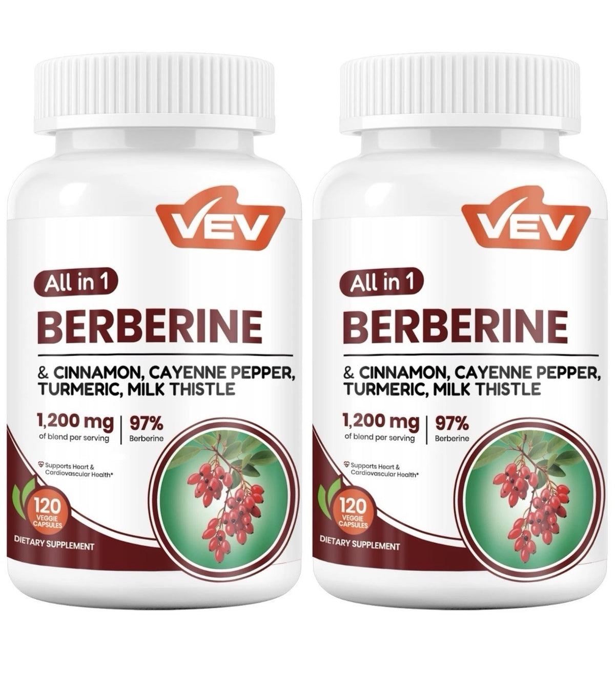 VEV Berberine with Ceylon Cinnamon Turmeric Heart Cardiovascular Support 2 Pack