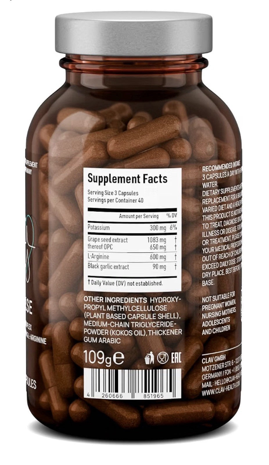 CLAV Pulse OPC Complex Premium Blood Pressure Support Supplement 120 Capsules