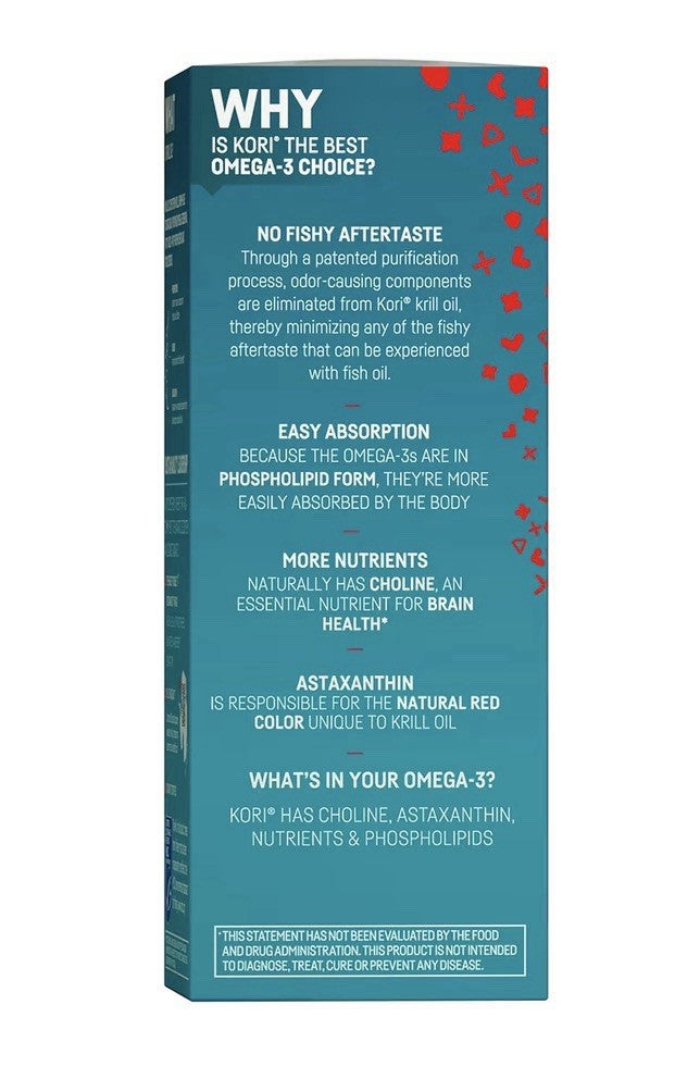 Kori Krill Oil Omega 3 EPA DHA Heart Brain Joints Eyes Skin Health 30 Softgels