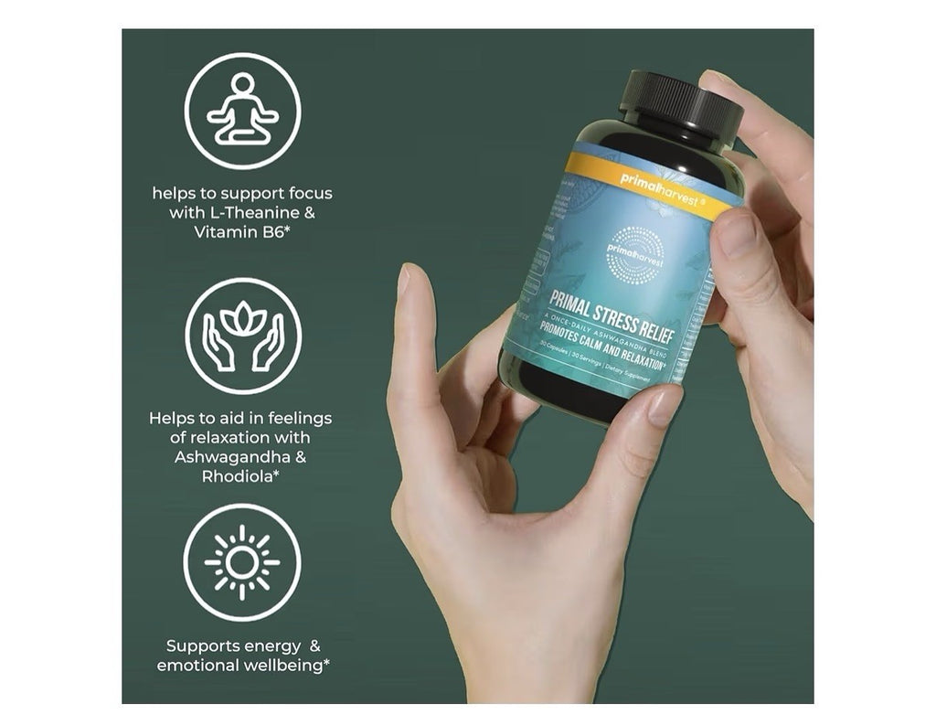 Primal Harvest Stress Relief Supplement Calm Relaxation for Women & Men 2 Packs