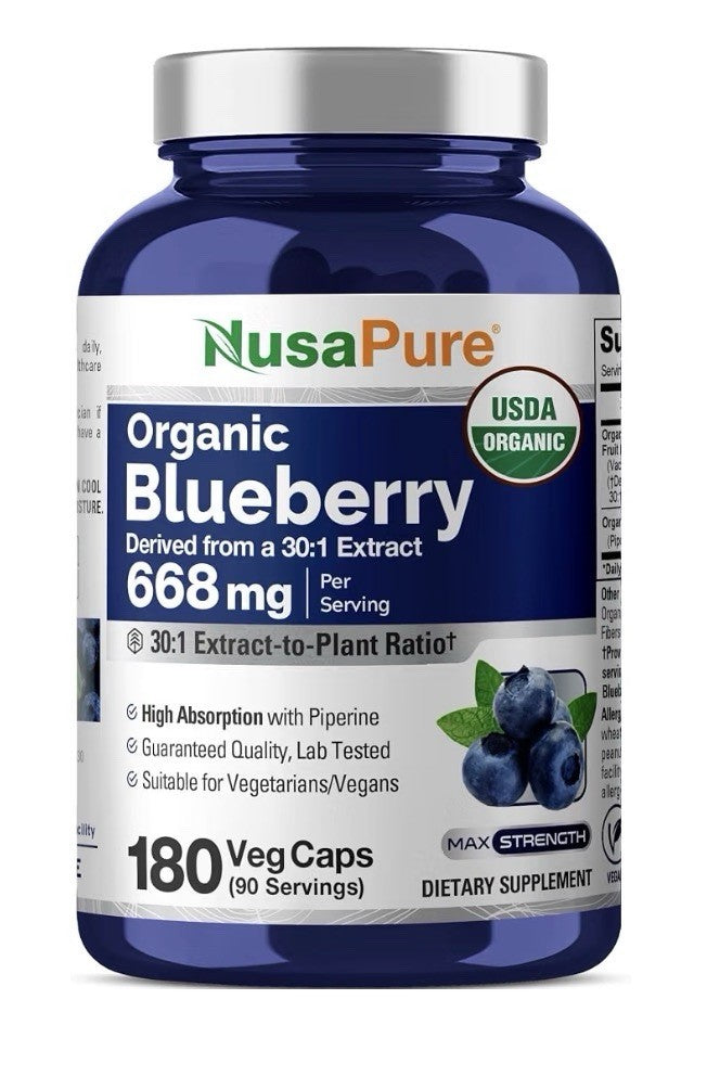 NusaPure Organic Blueberry 668mg Per Serving 180 Veg Capsules 90 Servings