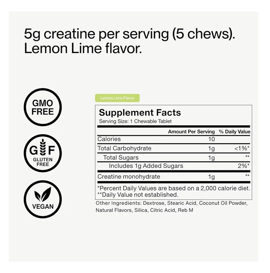 Momentous Creatine Chews Cognitive & Muscle Performance 150 Tablets Lemon Lime