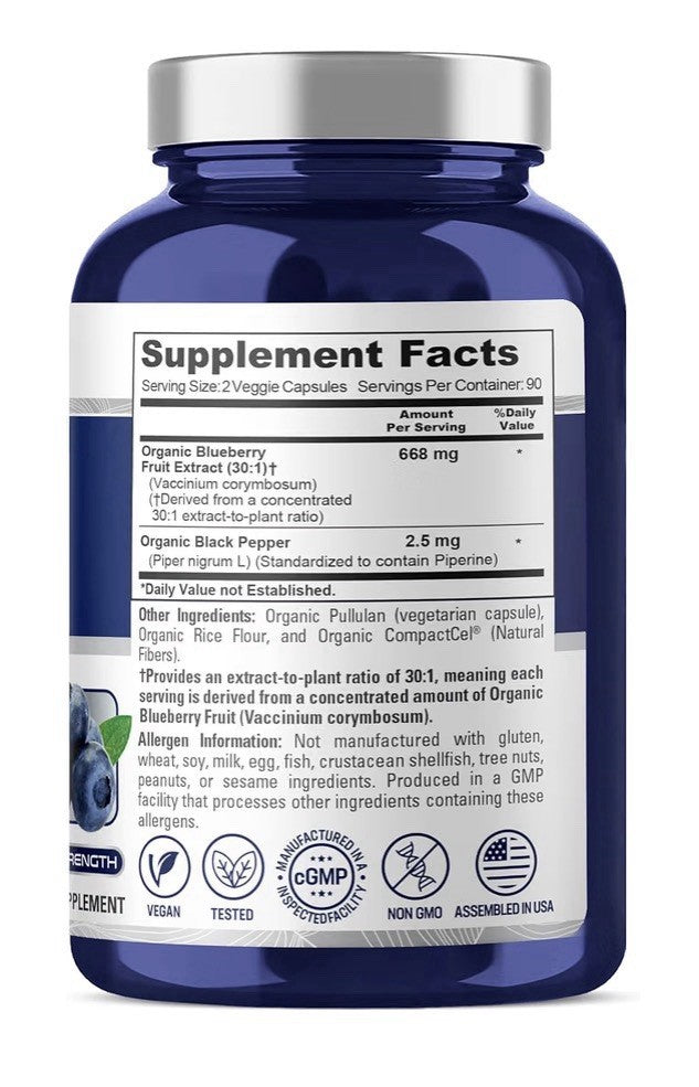 NusaPure Organic Blueberry 668mg Per Serving 180 Veg Capsules 90 Servings