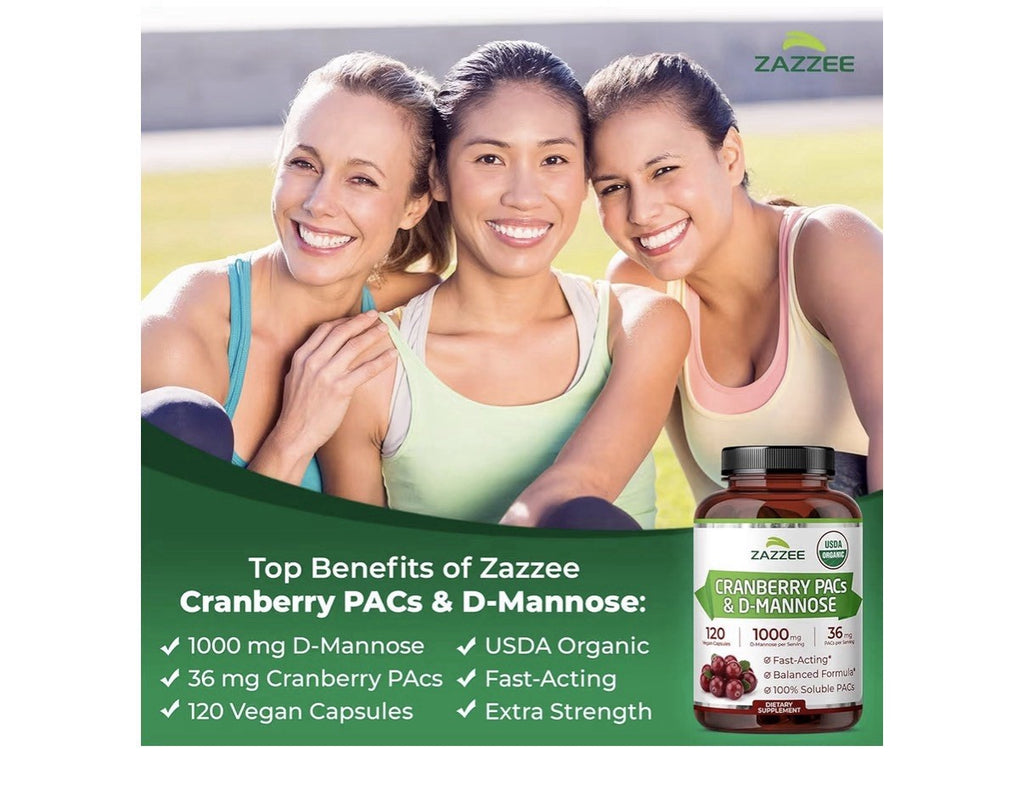 Zazzee Cranberry PACs & D-Mannose Urinary Tract Bladder Support 2 Month Supply