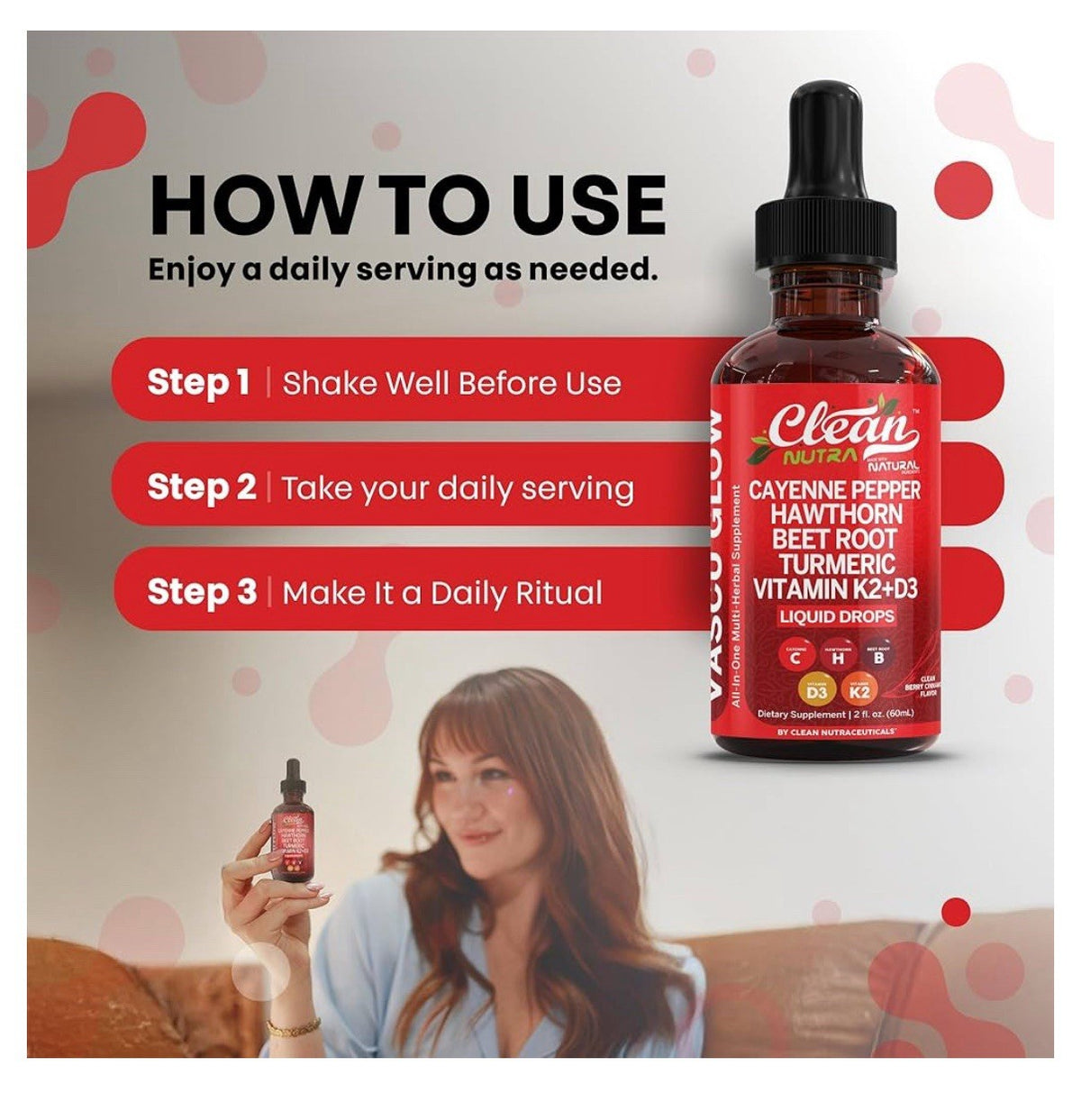Clean Nutra Cayenne Pepper Drops Vascu Glow Supplement Liquid Drops 2oz