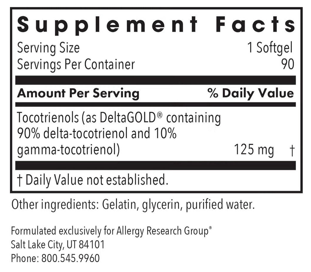 Allergy Research Group ARG Delta-Fraction Tocotrienols 125 mg 90 Softgels