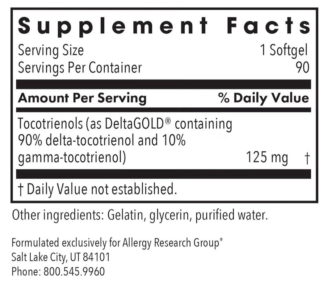 Allergy Research Group ARG Delta-Fraction Tocotrienols 125 mg 90 Softgels