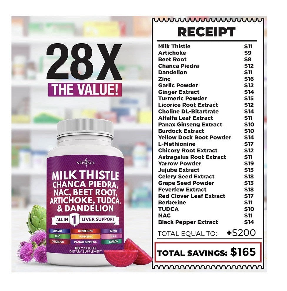 2 Pack NEW AGE Milk Thistle Chanca Piedra Beet Root Artichoke Tudca Dandelion
