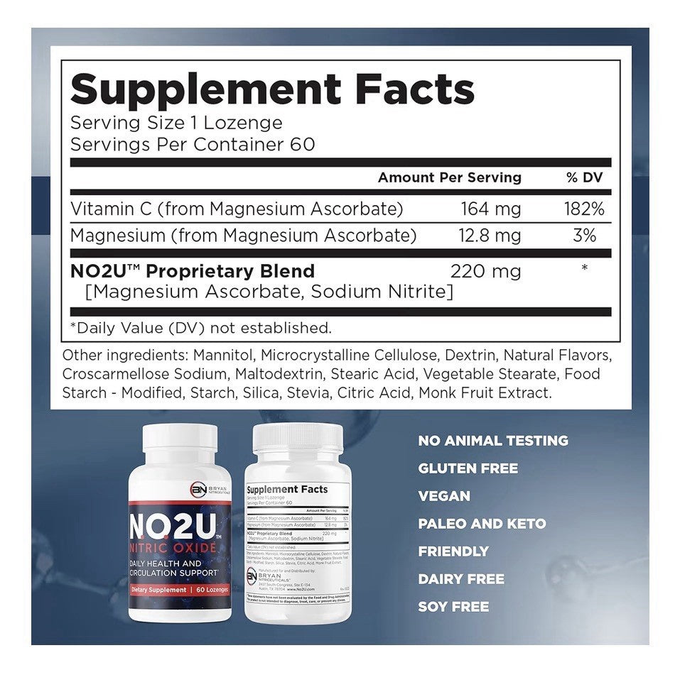 NO2U Bryan NITRICEUTICALS Natural Nitric Oxide Supplements Women, Men 60Lozenges