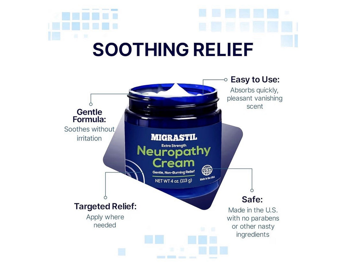 Migrastil Neuropathy Relief Cream Extra Strength for Feet Legs Hands Cooling 4oz