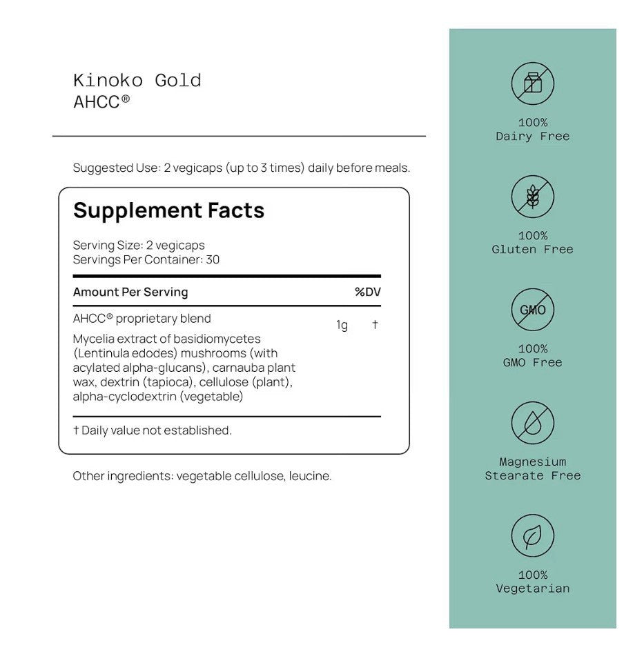 2 Packs Quality of Life Kinoko Gold AHCC  Immune Support 120 Capsules