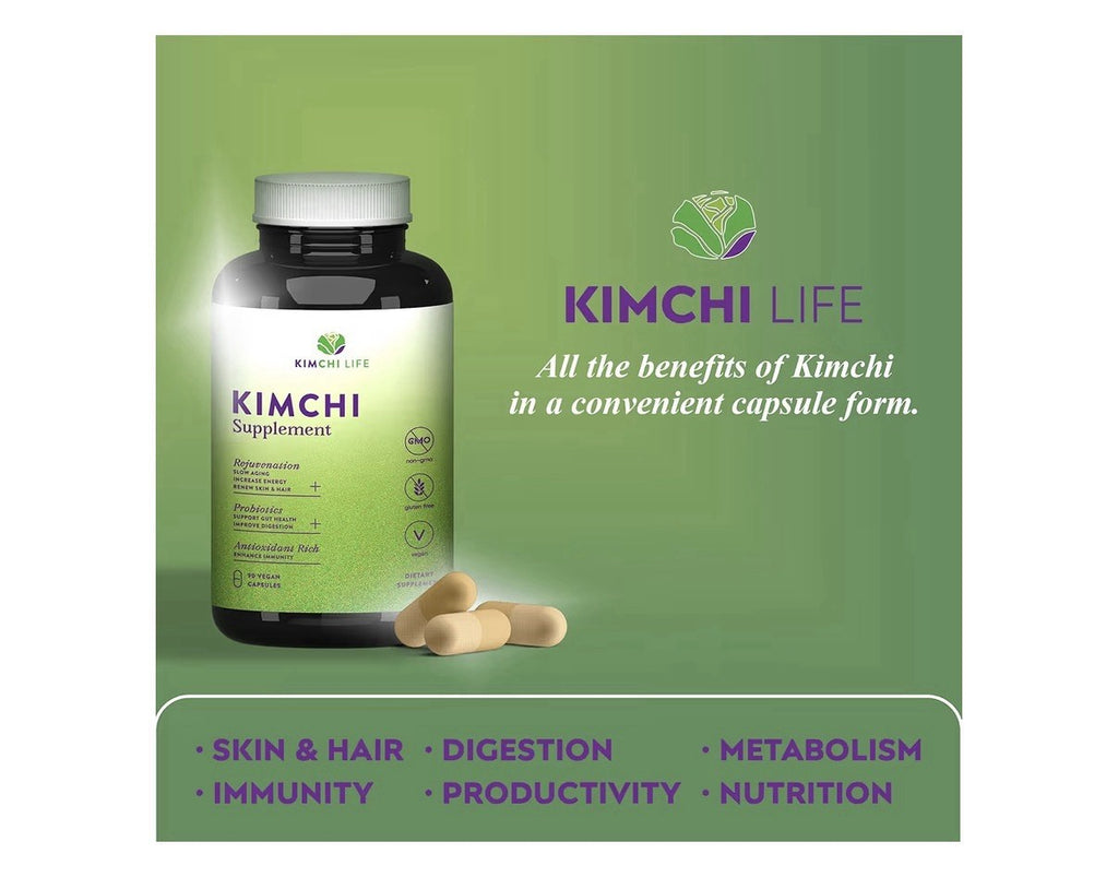 Kimchi Life Probiotics Gut Health Immune Support Energy Skin Hair Health 90 Caps