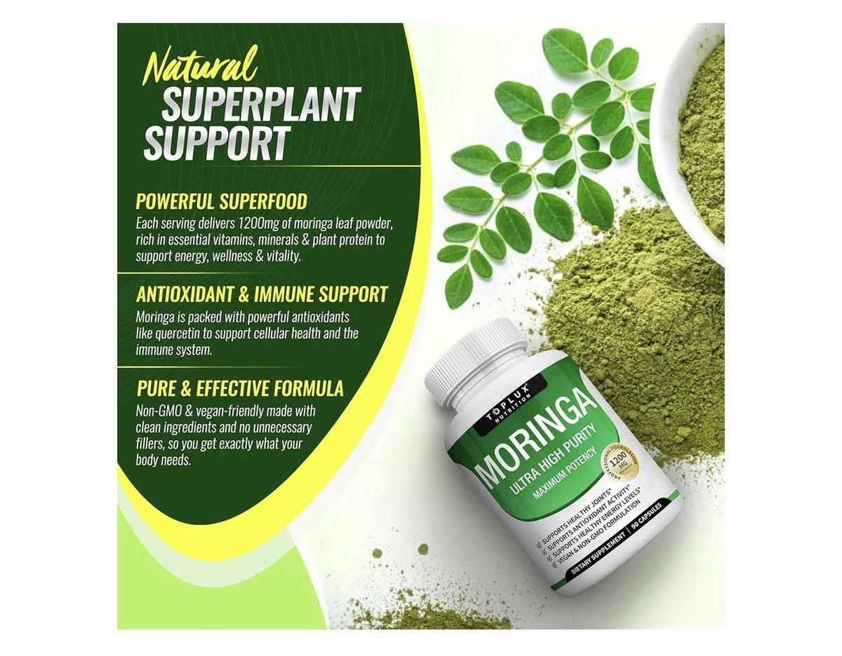 Toplux Moringa Capsules 1200mg Ultra High Purity Maximum Potency 90 Capsules