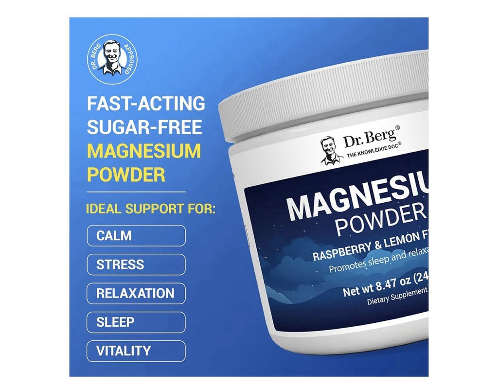 Dr. Berg Magnesium Powder Raspberry Lemon Flavor Sleep Relaxation Stress Relief