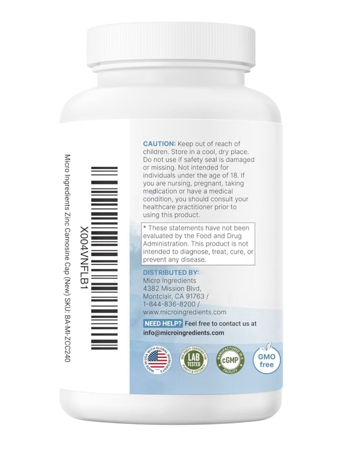 Micro Ingredients Zinc Carnosine 10-in-1 Complex 240 Vegetarian Capsules
