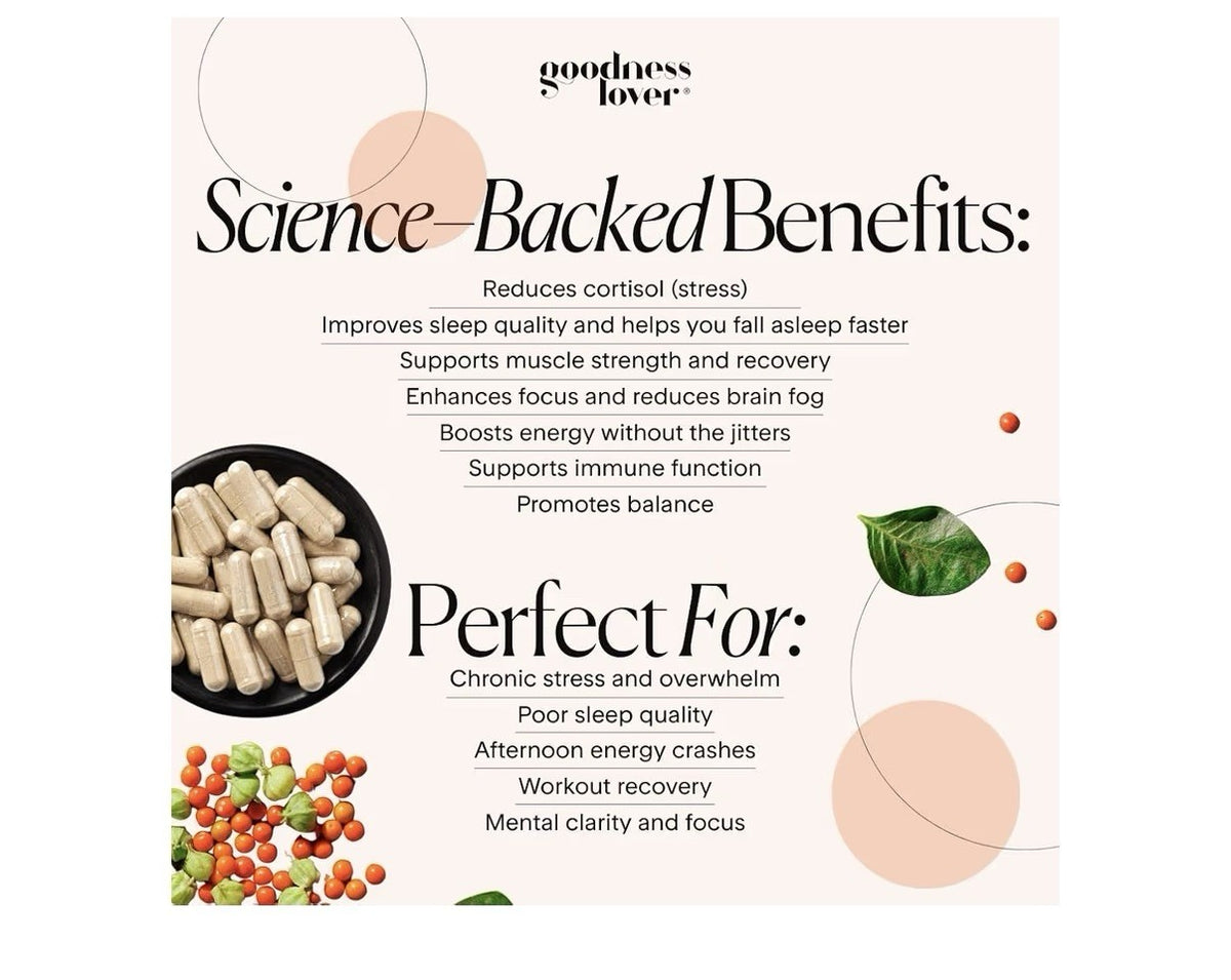 Goodness Lover Ashwagandha Supplement Nervous System Hormone Balance Support 60c