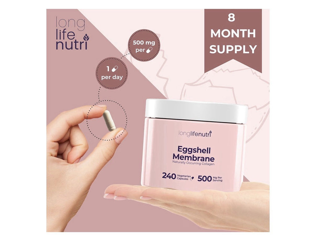 LongLifeNutri Eggshell Membrane 500mg Per Serving Joint Function Comfort 240Caps