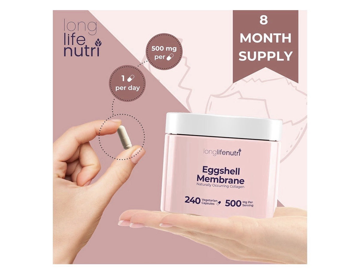 LongLifeNutri Eggshell Membrane 500mg Per Serving Joint Function Comfort 240Caps