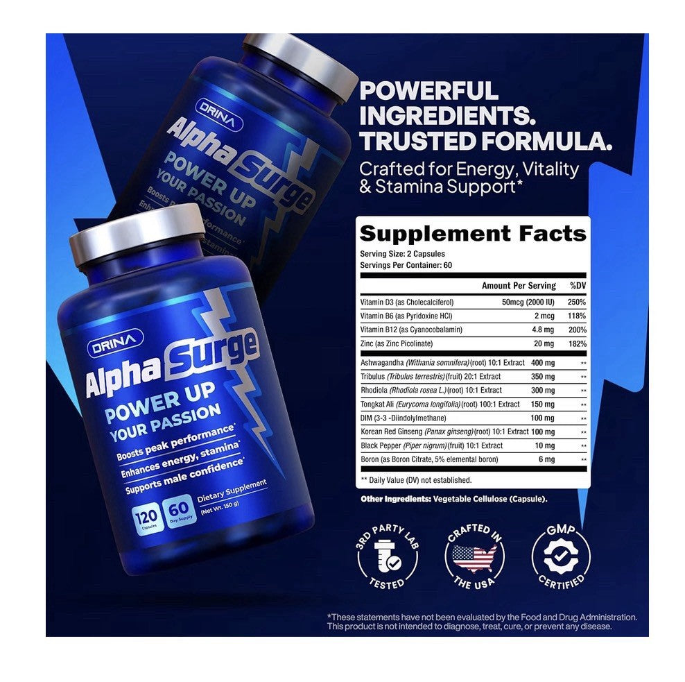 AlphaSurge Power Up Your Passion Male Enhancing Testosterone Booster 120 Capsule