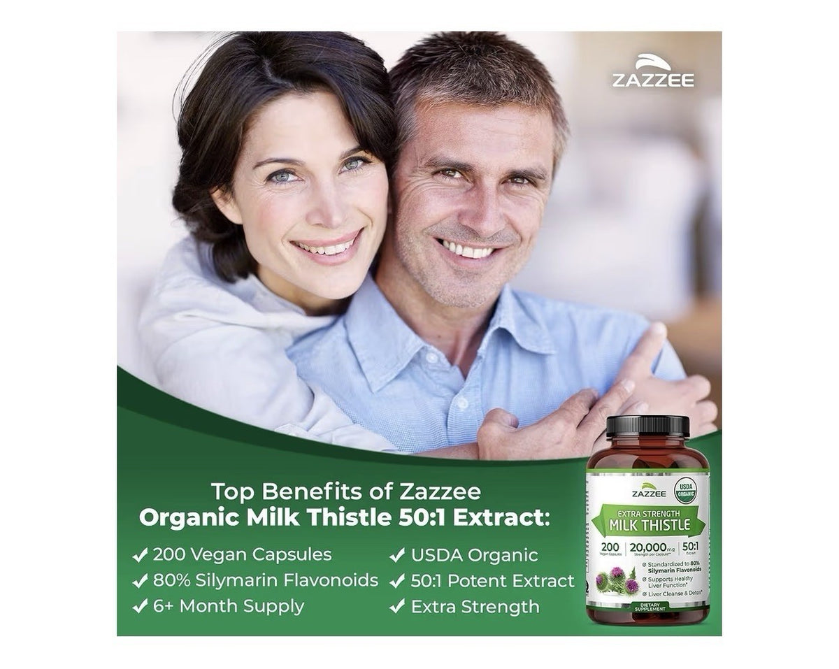 Zazzee Milk Thistle Extra Strength 50:1 Extract Healthy Liver Cleanse Detox 200c