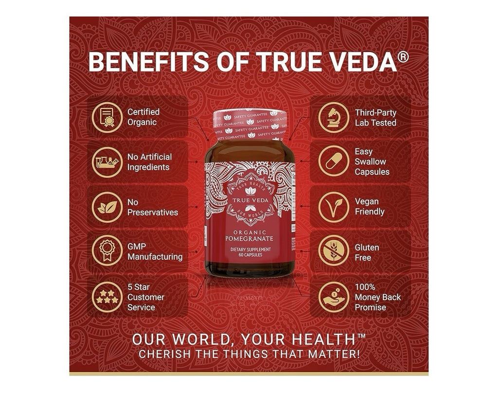 True Veda Organic Pomegranate Extract Supplement USDA Certified 60 Capsules