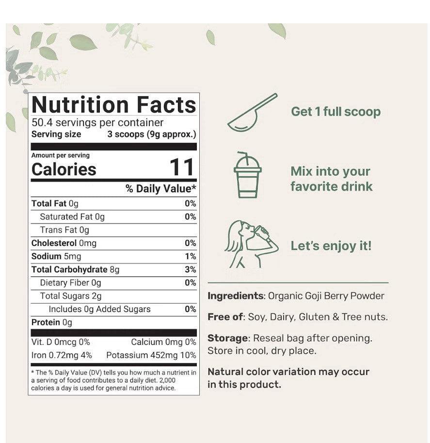 Micro Ingredients Organic Goji Powder Natural Fruit Source 1 Ib