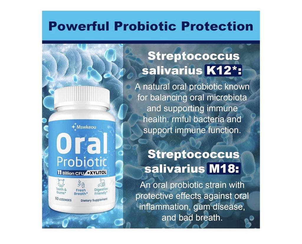 Mswkeou Oral Probiotics for Mouth Bad Breath for Adults 11 Billion CFU 60Lozenge