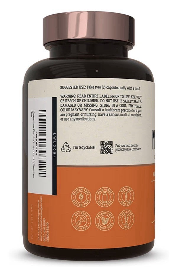 Live Conscious Magwell Magnesium Glycinate, Malate & Citrate Women & Men 2 Pack
