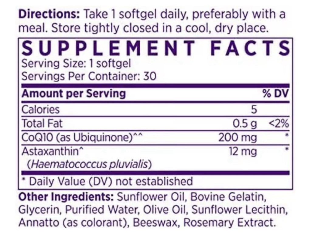 NAOMI Astaxanthin Extra Strength + CoQ10 Cardiovascular Heart Support 30 Softgel