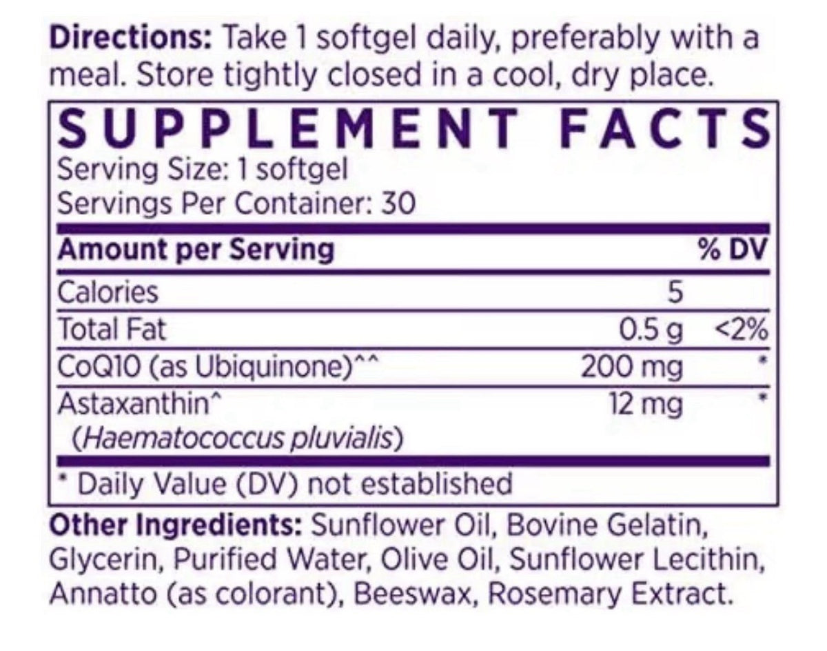 NAOMI Astaxanthin Extra Strength + CoQ10 Cardiovascular Heart Support 30 Softgel