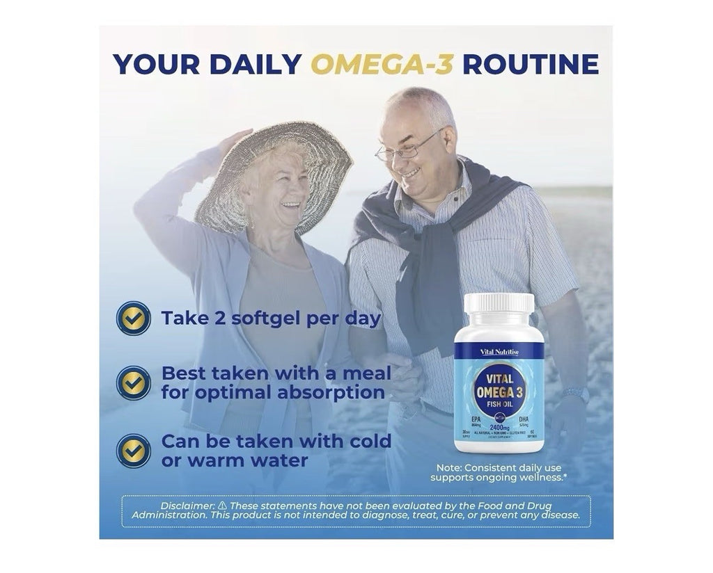 2 Pack VITAL NUTRITIVE Vital Omega 3 Fish Oil EPA DHA Brain Heart Health
