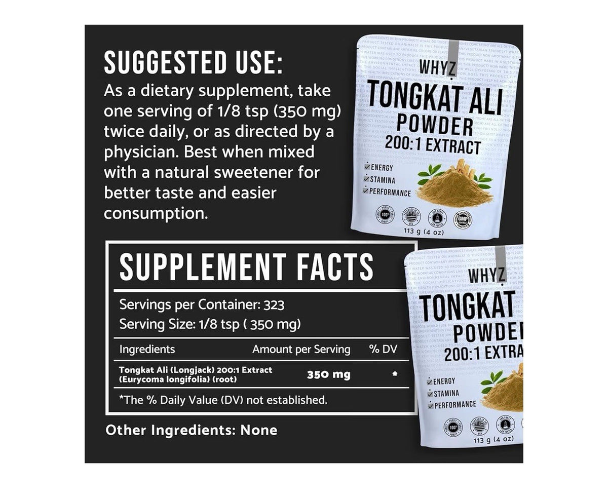 WHYZ Tongkat Al Powder 113g Pure Longjack 200:1 Extract Eurycoma Longifolia 4oz