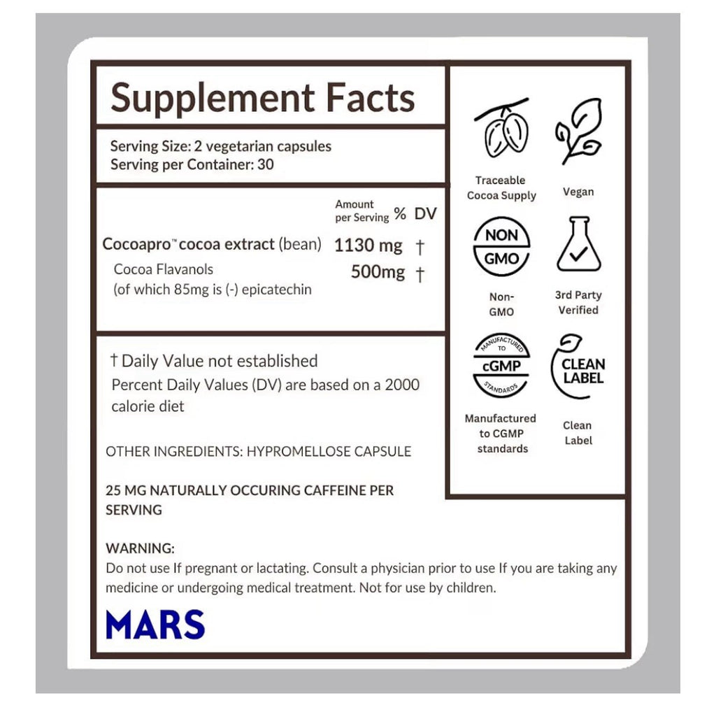 2 Pack CocoaVia Cocoa Flavanols 500mg Heart Brain Circulation Support Supplement