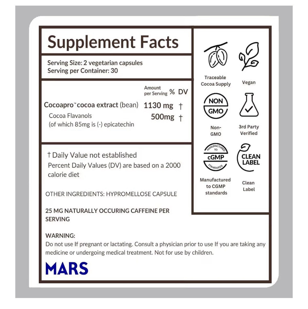 2 Pack CocoaVia Cocoa Flavanols 500mg Heart Brain Circulation Support Supplement