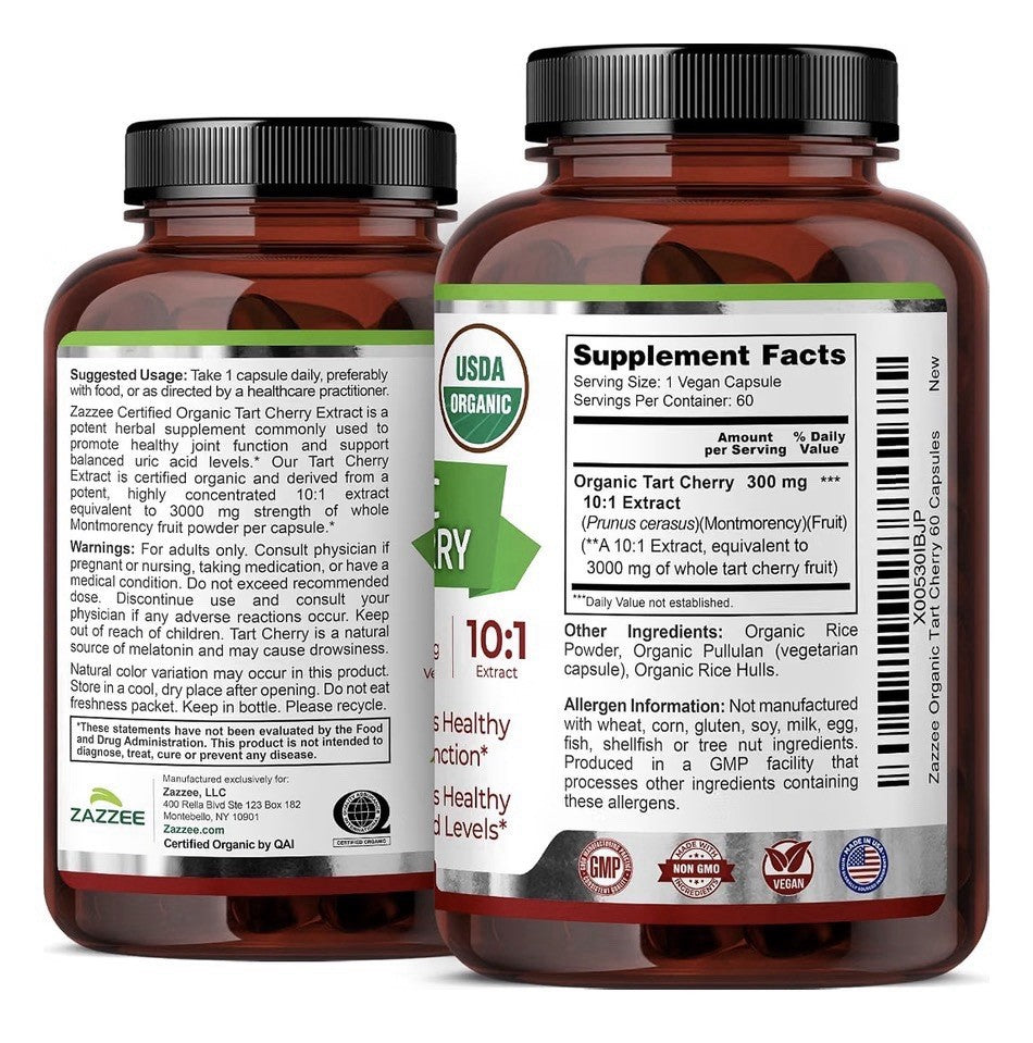 Zazzee Organic Tart Cherry Healthy Joints Function & Uric Acid levels 60 Capsule