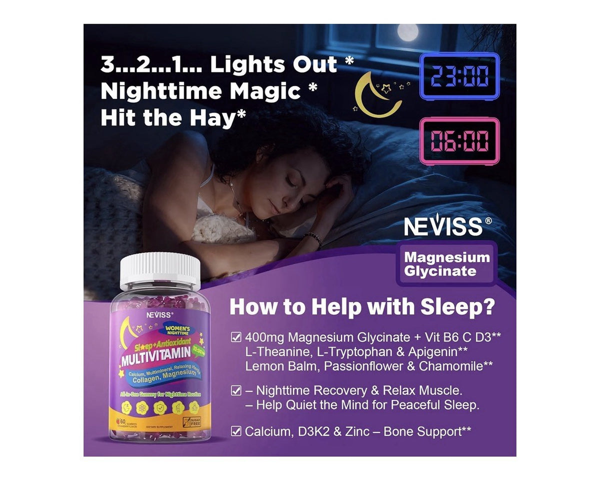 NEVISS Multivitamin Women Nighttime Sleep Antioxidant 60 Gummies