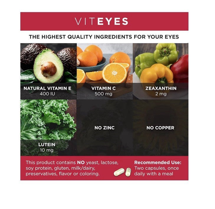 Viteyes AREDS 2 Zinc Free Macular Support Allergen Free Eye Vision Health 120cap