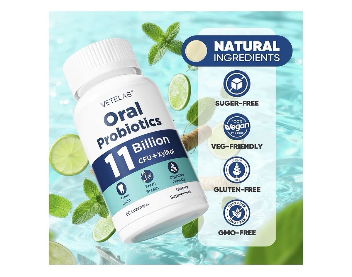 Vetelab Oral Probiotics 11 Billion CFU Dry mouth Bad Breath Teeth Gums 60lozenge