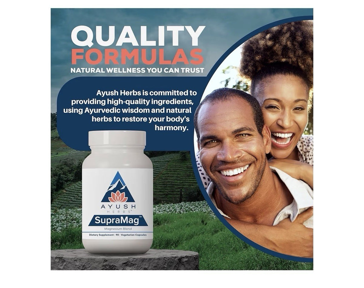 Ayush Herbs SupraMag Magnesium Blend Supplement Sleep Energy Brain Health 90caps