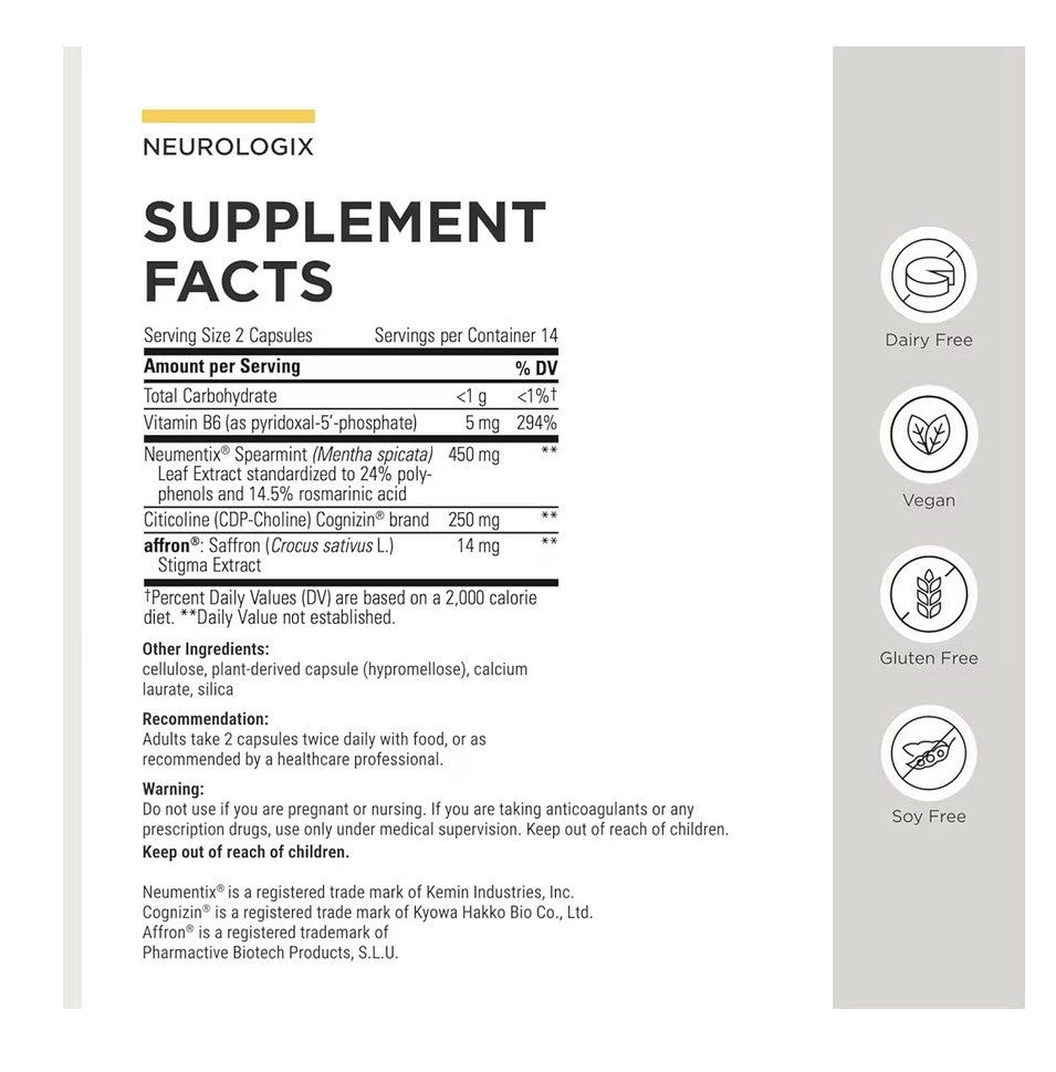 Integrative Therapeutics Neurologix Nootropic Cognition Memory Focus Mood 28caps