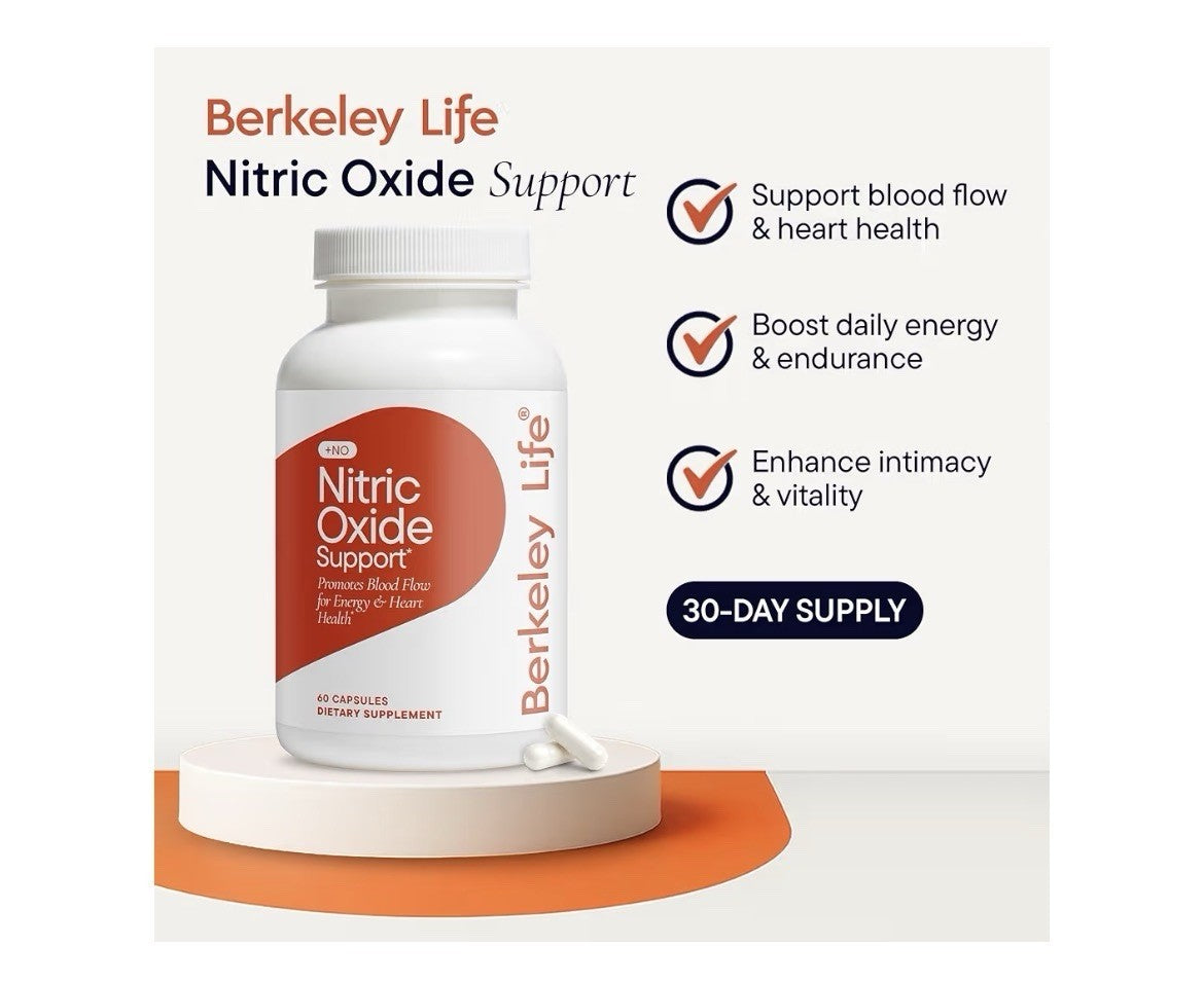 Berkeley Life Nitric Oxide Support Booster Supplement Blood Flow Energy 60 Caps