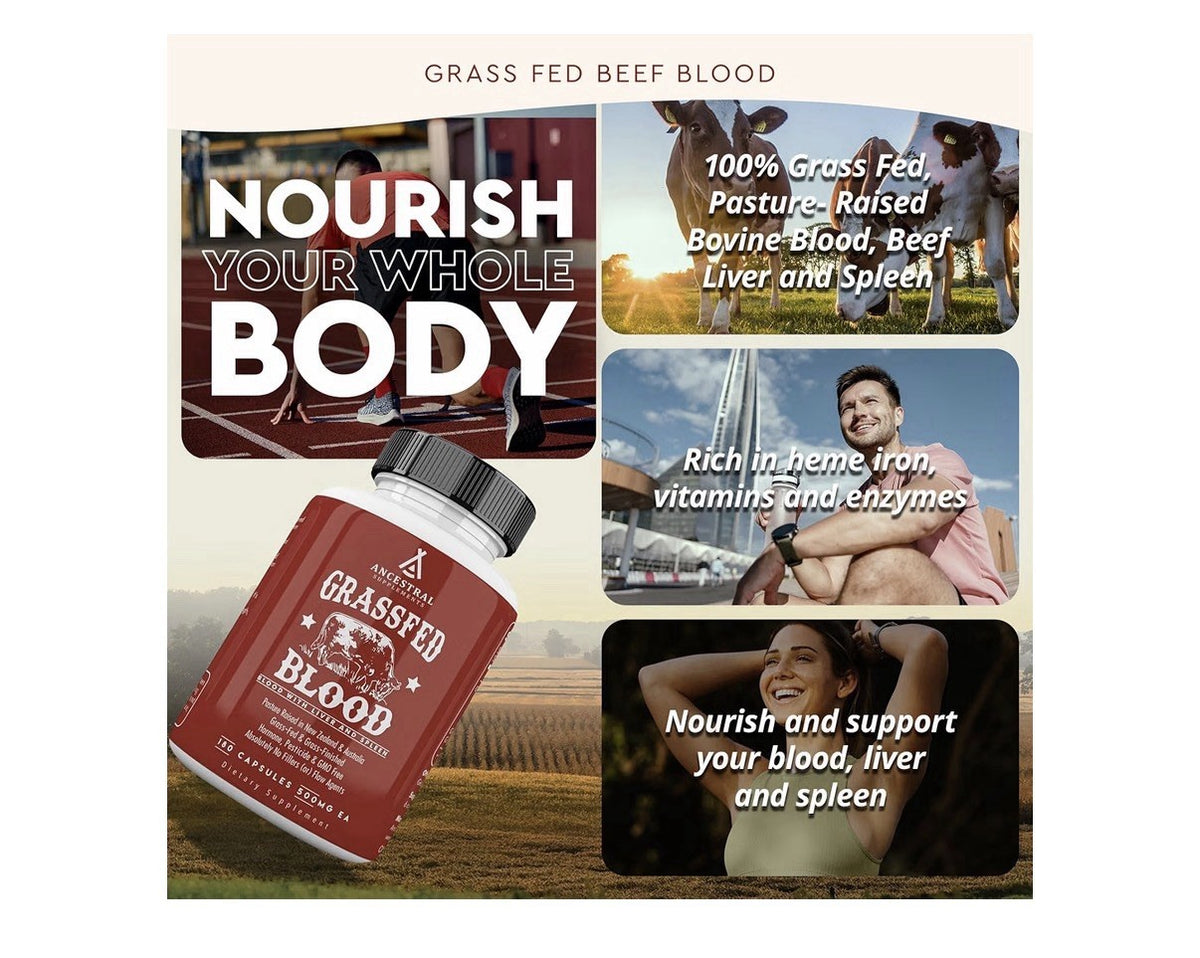 Ancestral Supplements Grass Fed Blood With Liver & Spleen Pasture Raised 180caps